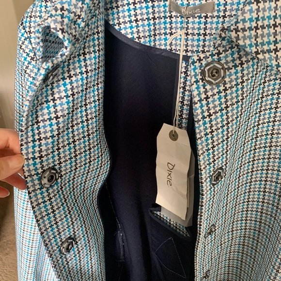 Blue Houndstooth Coat with Belt and Tag; NEW - Picture 2 of 5
